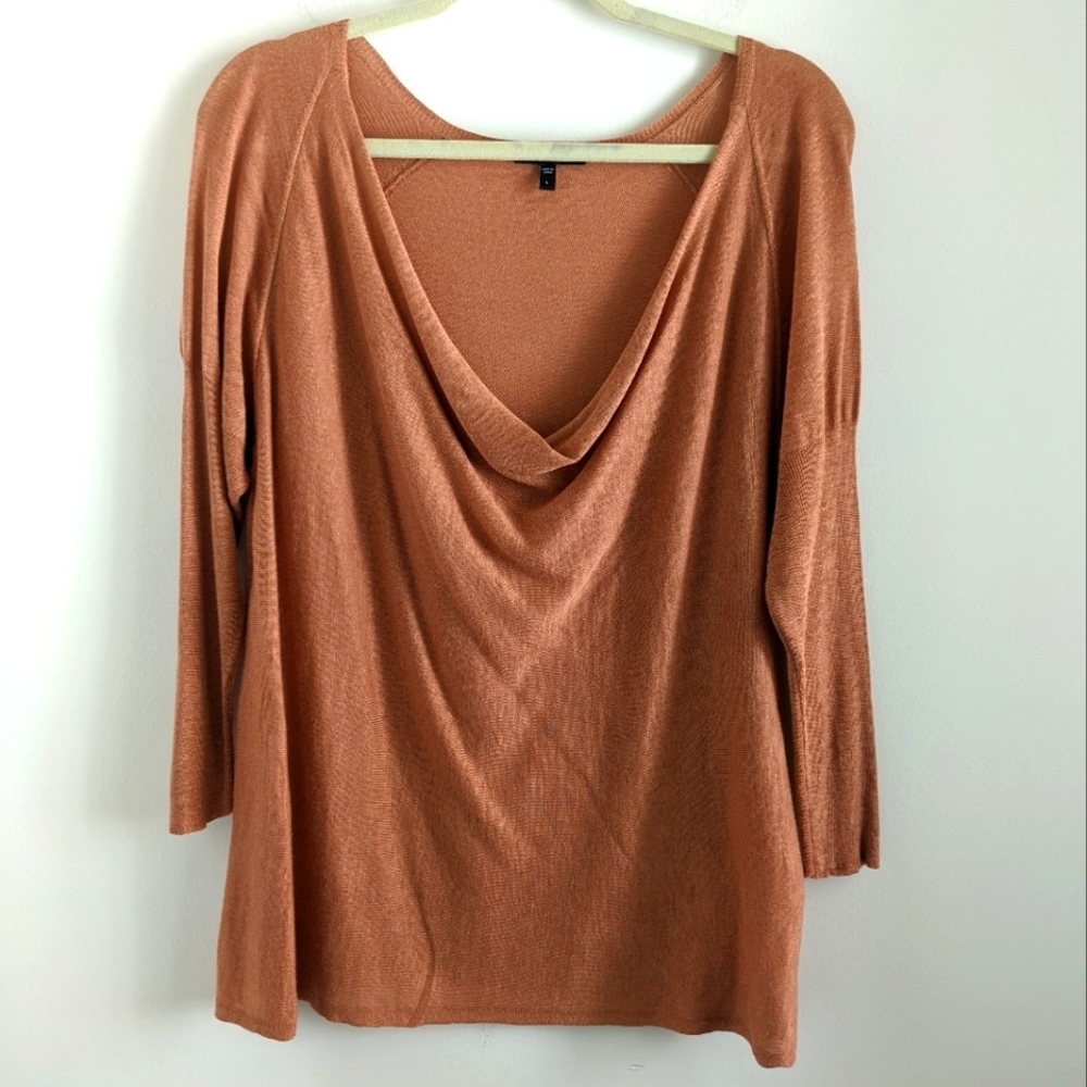 Eileen Fisher Peach Silk Linen Blend Sweater L Cowl Neck